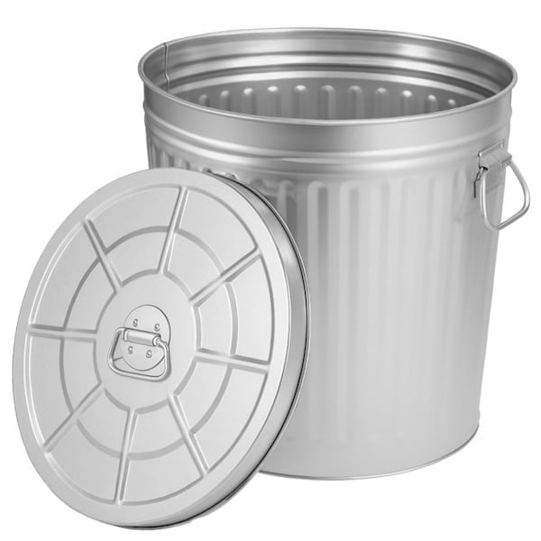 Gardenised Round Galvanized Steel 9 Gallon Durable Weather-Resistant Trash Can with Lid and Handles QI004751 - main