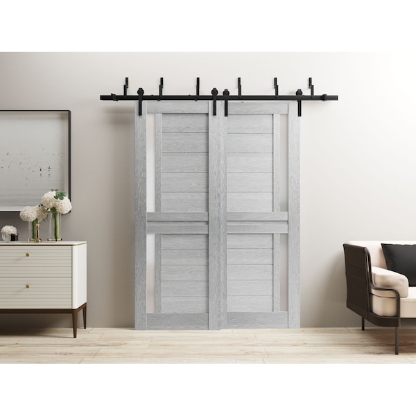 Sartodoors Slab Barn Door Panel 18 x 80in, Veregio 7288 Light Grey Oak W/ Frosted Glass, Pocket Closet Sliding VEREGIO7288S-OAK-18 - main