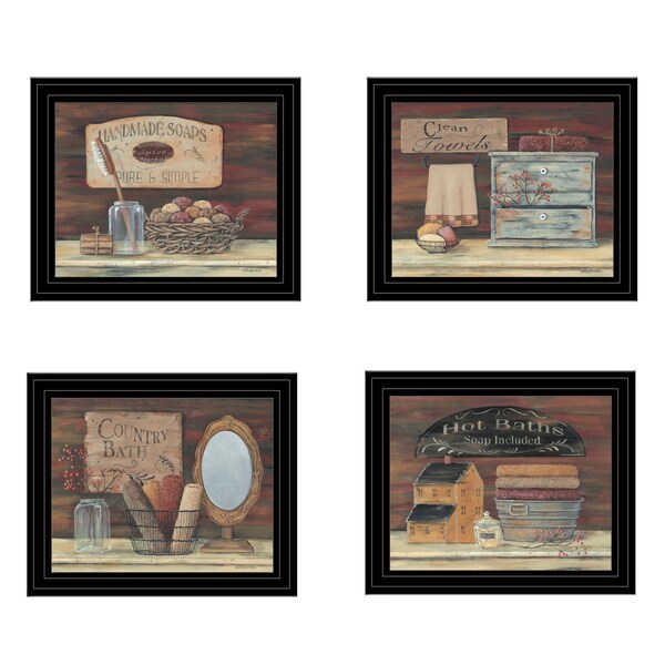 Homeroots Set Of Four Bathroom COLLECTION I 2 Black Framed Print Bathroom Wall Art, 4PK 405620 - main