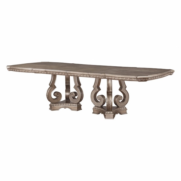 Homeroots 76" Champagne Solid Wood Double Pedestal Base Dining Table 318905 - main