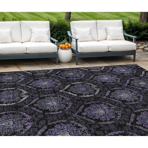 Homeroots 9' X 12' Purple Charcoal And Gray Medallion Washable Indoor Outdoor Area Rug 587720 - main