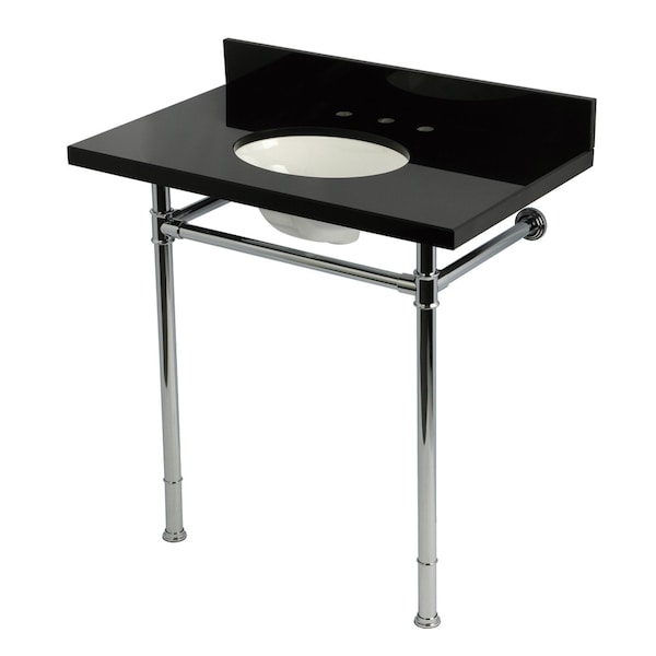 Kingston Brass 36-Inch Black Granite Console Sink with Stainless Steel Legs, 8-Inch, 3-Hole KVPK36228K81 - main