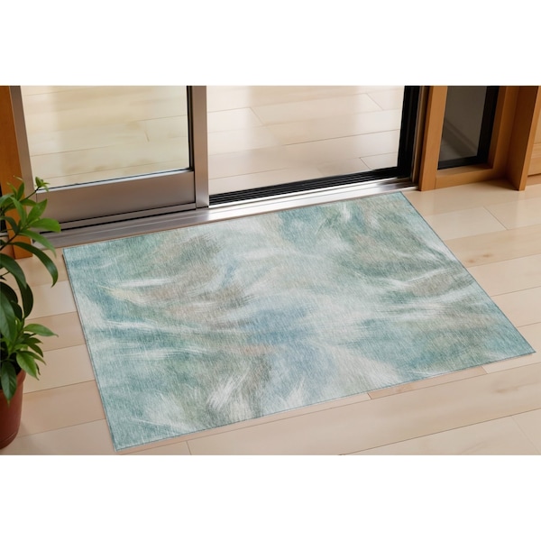 Homeroots 3' X 5' Sky Blue And Ivory Abstract Washable Indoor Outdoor Area Rug 631353 - main