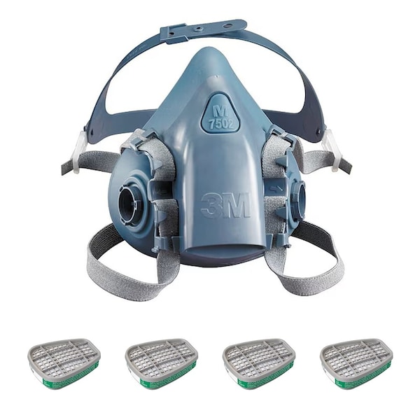 3M Half Mask Respirator Kit: 4 Cartridges Included, Ammonia/Methylamine, Green, 7500 Series, Size M 3PB40-1AZ78 - main