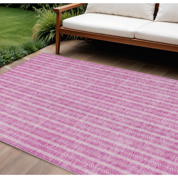 Homeroots 9' X 12' Blush And Ivory Striped Washable Indoor Outdoor Area Rug 595857 - main