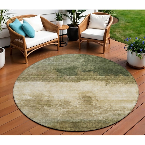 Homeroots 8' Fern Green And Beige Round Abstract Washable Indoor Outdoor Area Rug 603019 - main