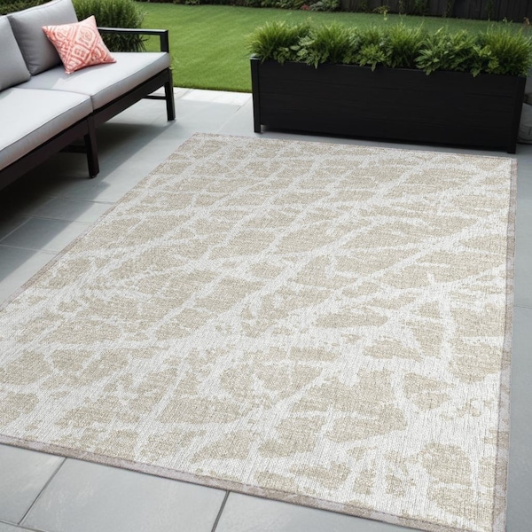 Homeroots 5' X 8' Beige and Ivory Abstract Washable Non Skid Indoor Outdoor Area Rug 559230 - main
