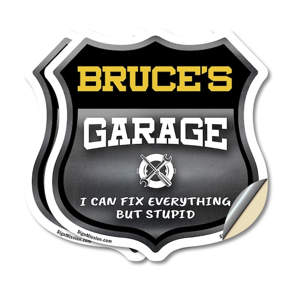 Signmission Bruce's Garage I Can Fix Everything But Stupid, 4 inch X 4 inch, Vinyl Decal, 2PK SHI-D-2PACK-4-490-BRUCE - main