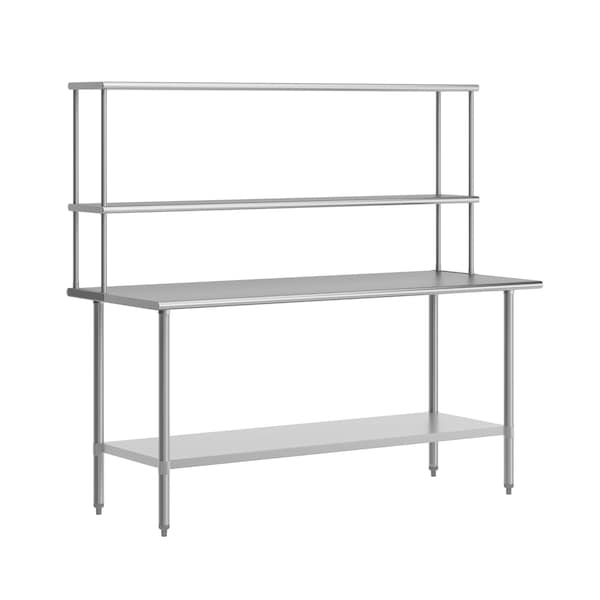 Flash Furniture Reader Work Table, 18 Gauge Stainless Steel Top Shelf and Double Overshelves and Undershelf NH-WT-3072-OSH-GG - main