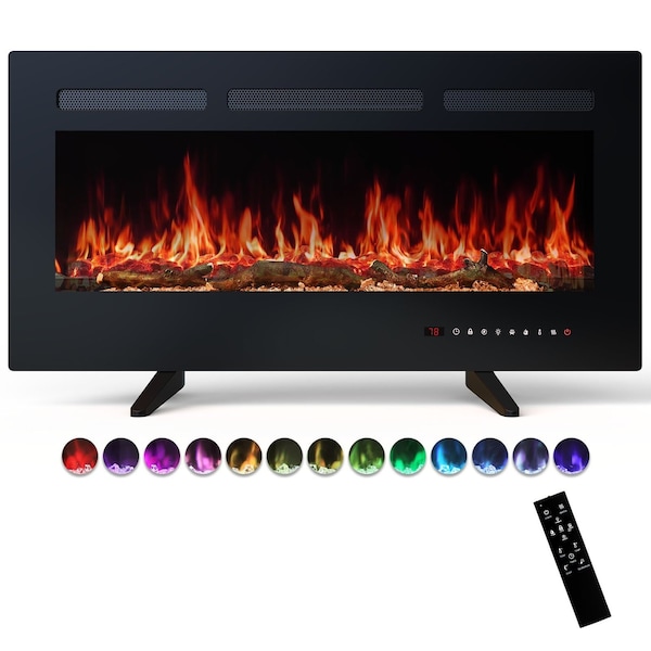 Edendirect 36 in. Wall Mount Electric Fireplace in Black, Sleep Mode, Remote, Adjustable Flame Color and Speed ZR-ZHUMI-QBL-X36IN-BK - main