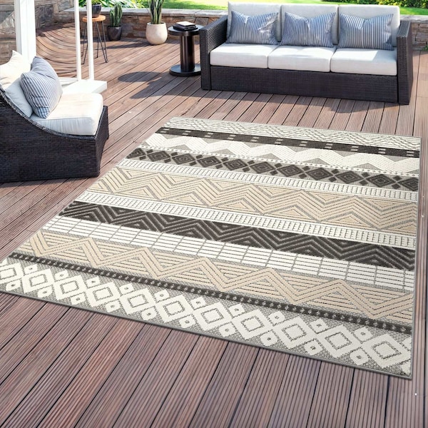 World Rug Gallery Contemporary Boho Indoor/Outdoor Area Rug 6 ft 6 in x 6 ft 6 in Square Gray 5559GRAY6SQ - main