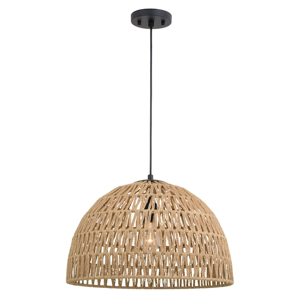 Vaxcel Nassau 1L LED Compatible Matte Black Transitional Pendant Light Natural Woven Rope Shade P0405 - main