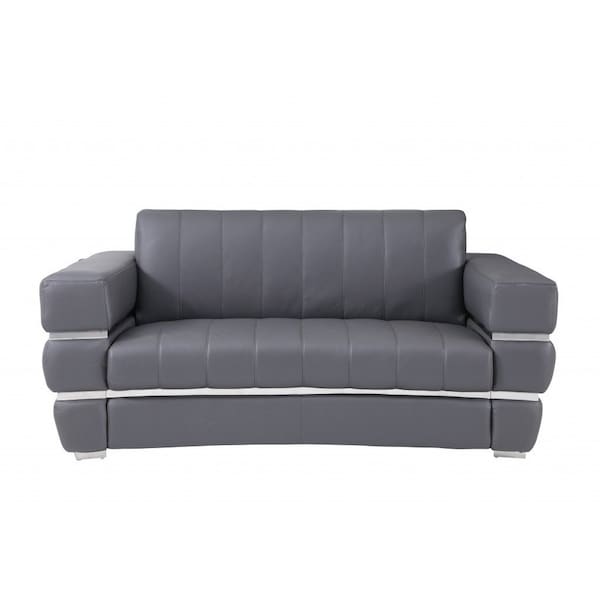 Homeroots 75in Gray And Silver Italian Leather Loveseat 477566 - main