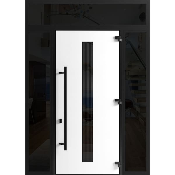 Vdomdoors Front Exterior Prehung Steel Door Ronex1055 Teak 96 2 Sidelight and Transom Window Sidelite Entry RONEX1055EXD-OAK-W12+36+12xH96+16-LH-I - main