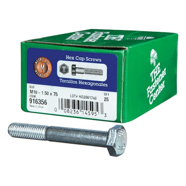 Hillman M10-1.50 mm D X 75 mm L Heat Treated Steel Hex Head Cap Screw, 25PK 916356 - main