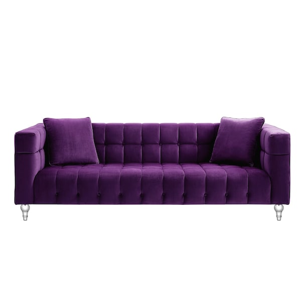 Homeroots 88" Purple Velvet Wood Sofa With Toss Pillows 543980 - main