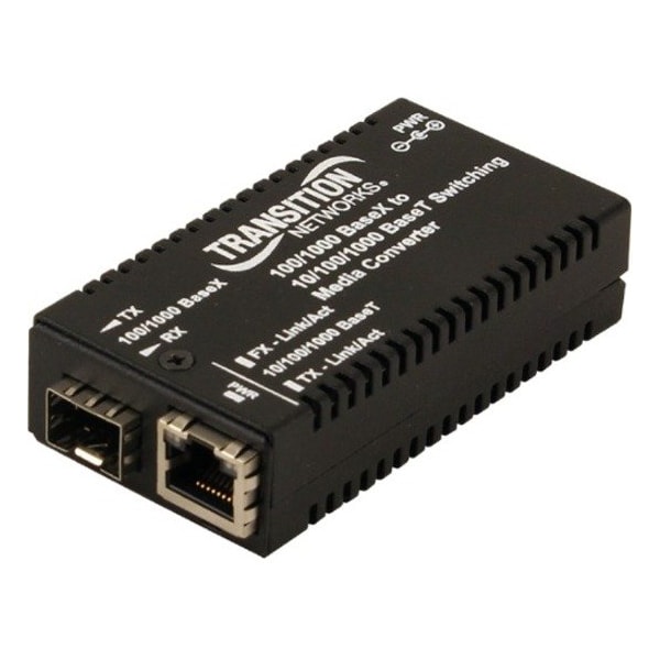 Transition Networks 10/100/1000 BASE-T TO 100/1000 BASE-X MINI SFP MEDIA CONVERTER WITH NA POWER SUP M/GE-PSW-SFP-01-NA - main