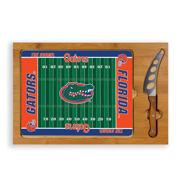 Picnic Time Family Of Brands NCAA Florida Gators Football Field Icon Glass Top Cutting Board & Knife Set 910-00-505-164-0 - main