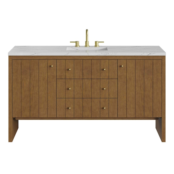 James Martin Vanities Hudson 60" Single Vanity, Honey Oak w/ 3 CM Ethereal Noctis Silestone Top 435-V60S-HNO-3ENC - main