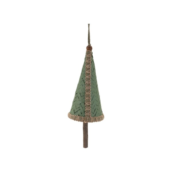 Homeroots Set of Four Green And Natural Woven Bamboo Christmas Tree Shaped Ornaments, 4PK 633368 - main