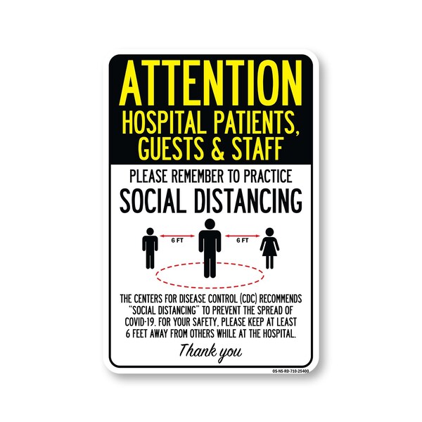 Signmission PSA Hospital Patients Guests And Staff Social Distancing 10in X 7in Wall Graphic, OS-NS-RD-710-25400 OS-NS-RD-710-25400 - main