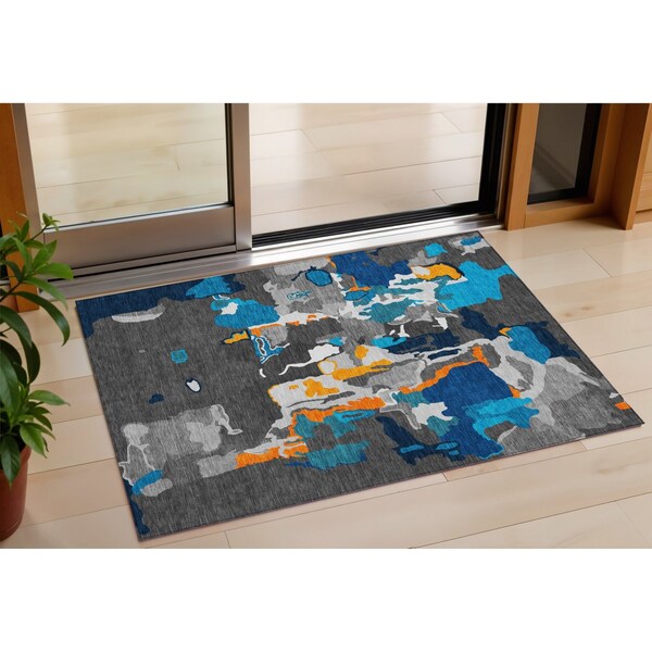 Homeroots 3' X 5' Charcoal Copper And Teal Blue Abstract Washable Indoor Outdoor Area Rug 599544 - main