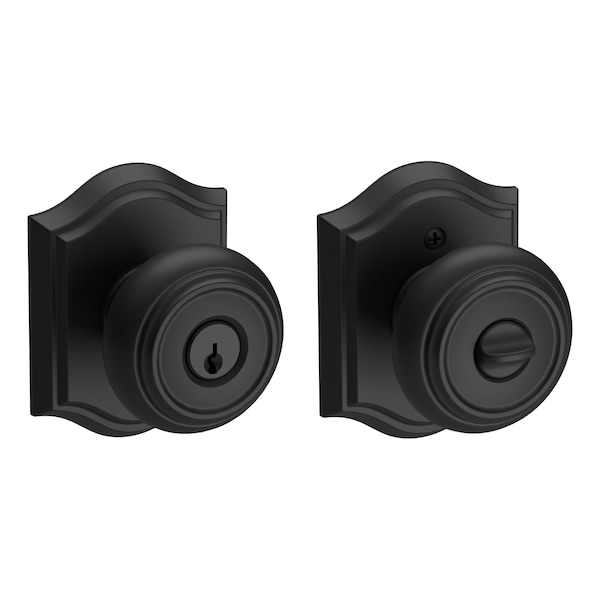 Baldwin Entry Traditional Knob and Traditional Arch Rose with 6AL Latch and Dual Strike Satin Black Finish ENTRATAR190 - main
