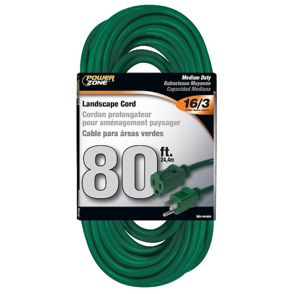 Powerzone SJTW Extension Cord, 16 AWG, Outdoor, 16/3, 1 Outlets, Green, 80 ft OR880633 - main