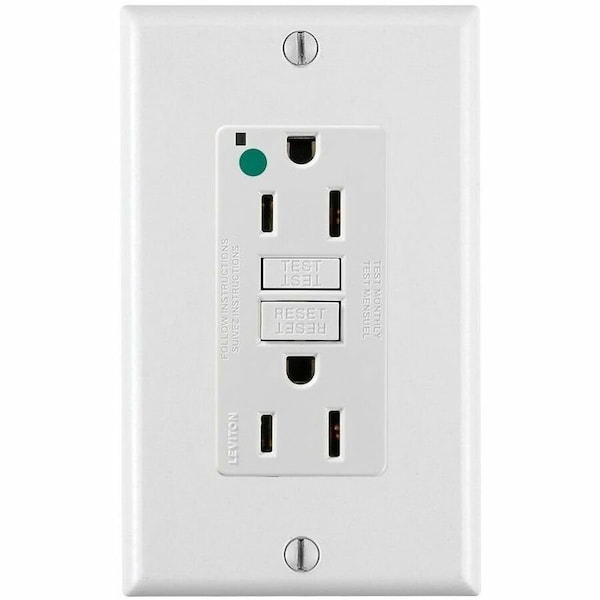 Leviton Self-Test GFCI Receptacle, Hospital Grade, 15 Amp, 125 Volt, 5-15R NEMA GFNT1-HGW - main