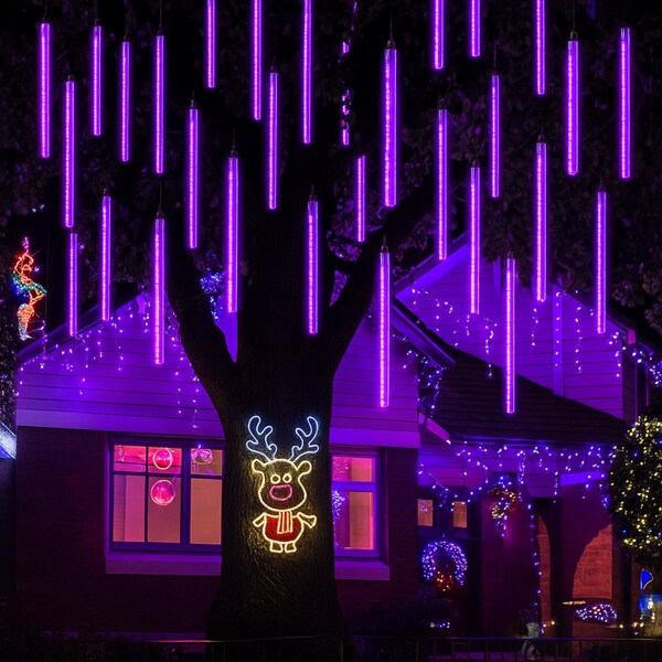Elegani 8-Tube Snowfall Lights - 50cm Purple LED Meteor Shower Lights, Indoor/Outdoor, Waterproof, Plug-In PH-8Tubes-PPL - main