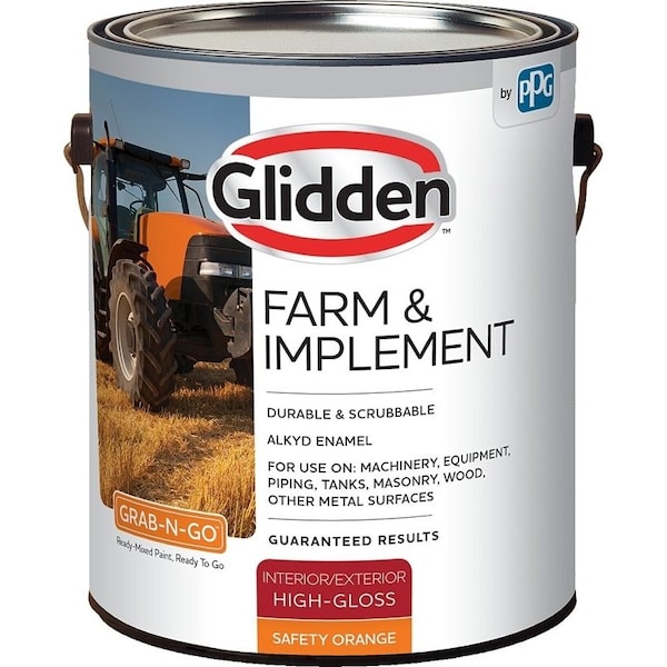 Glidden GLFIIE50OR-01 Exterior Paint, High-Gloss, Safety Orange, 1 gal GLFIIE50OR/01 - main