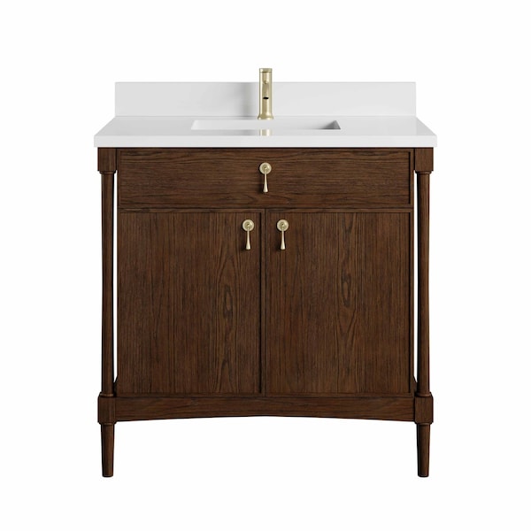 James Martin Vanities Kinnsden 36" Sgl Vanity, Sable Oak w/ Sgl Hole 3 CM White Zeus Silestone Top and Matching Backsplash D680-V36-SBK-1WZ - main