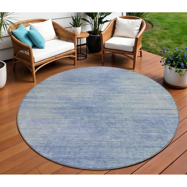Homeroots 8' Denim Blue And Sky Blue Round Abstract Washable Indoor Outdoor Area Rug 587208 - main