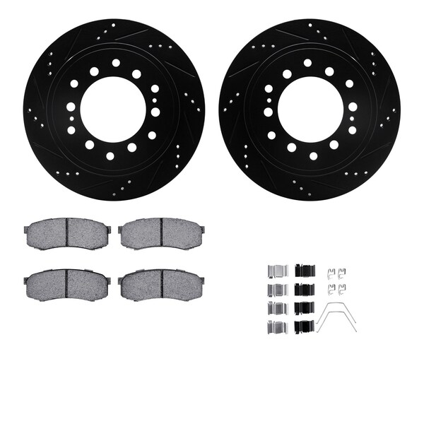 Dynamic Friction Co DFC Brake Rotor Drilled & Slotted - Black- w/Ultimate Duty Brake Pad & HW Kit 8412-76023 - main