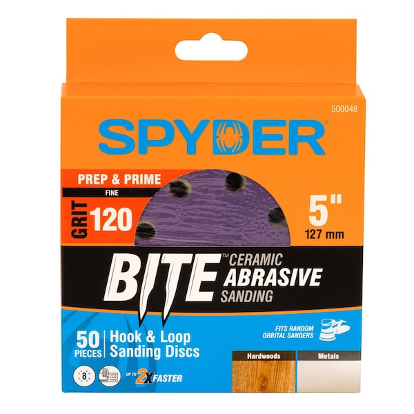 Spyder 5-Inch x 8-Hole 120 Grit Ceramic with Stearate Sanding Discs, 50PK 500048 - main