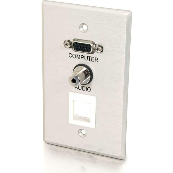 C2G SINGLE GANG HD15 + 3.5MM + 1 KEYSTONE WALL PLATE - BRUSHED ALUMINUM 40572 - main