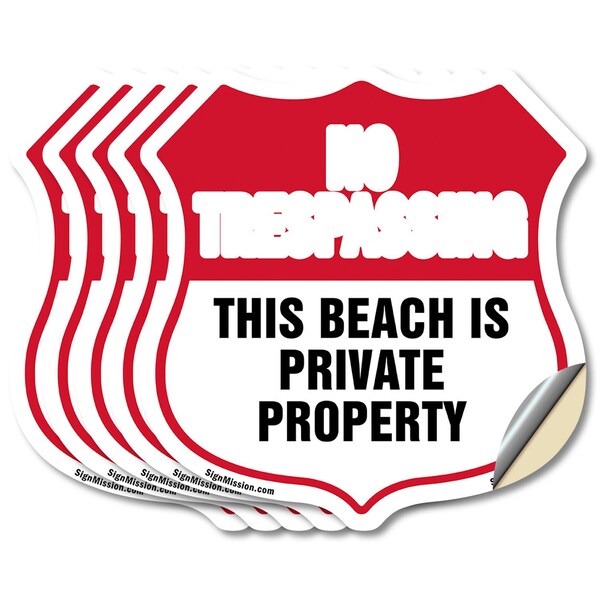 Signmission No Trespassing Shield Sign This Beach Is, 6 inch X 6 inch, Vinyl Decal, 5PK SHI-D-5PACK-6-417 - main