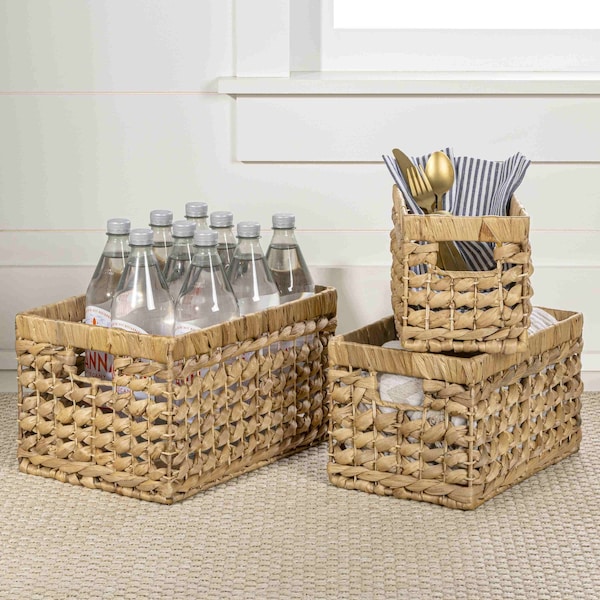 Happimess Hayden Cottage Hand-Woven Hyacinth Rectangular Nesting Baskets with Handles, Natural (Set of 3), 3PK BSK2012A-3SET - main