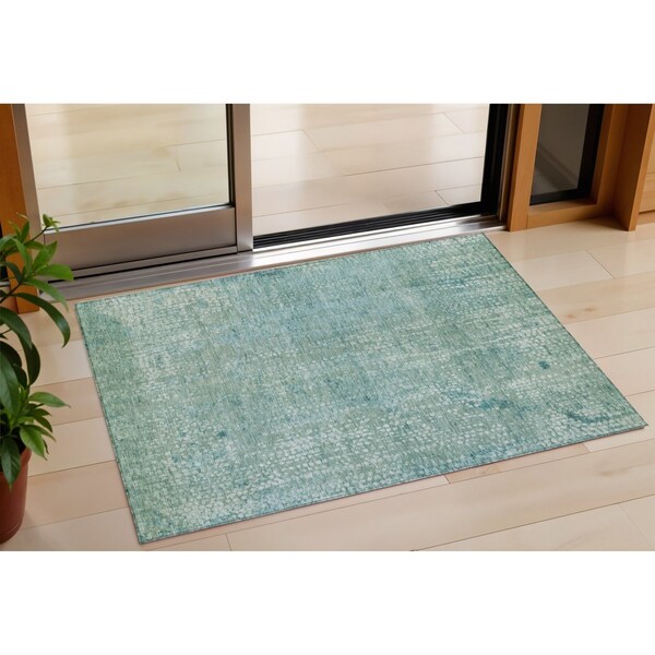 Homeroots 3' X 5' Teal Blue And Ivory Abstract Washable Indoor Outdoor Area Rug 631071 - main