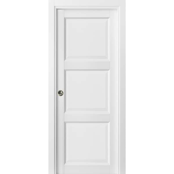 Sartodoors 3 Panel Pocket Door, Lucia 2661 White Silk, Kit Trims Rail Hardware, Solid Wood Interior Pantry K LUCIA2661PD-BEM-42 - main