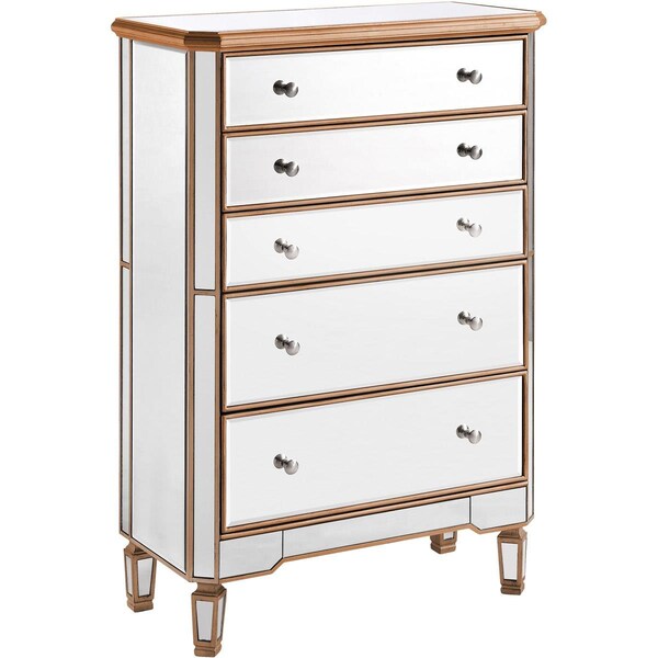 Elegant Decor 5 Drawer Cabinet Gold Paint Hand Rubbed, Antique Gold 33 x 16 x 49 in. MF6-1126G - main