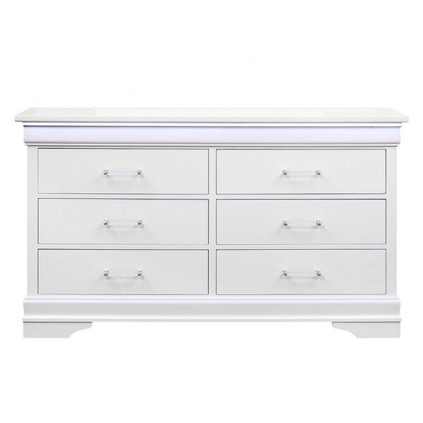 Homeroots 59" White Solid Wood Six Drawer Double Dresser with LED 482391 - main