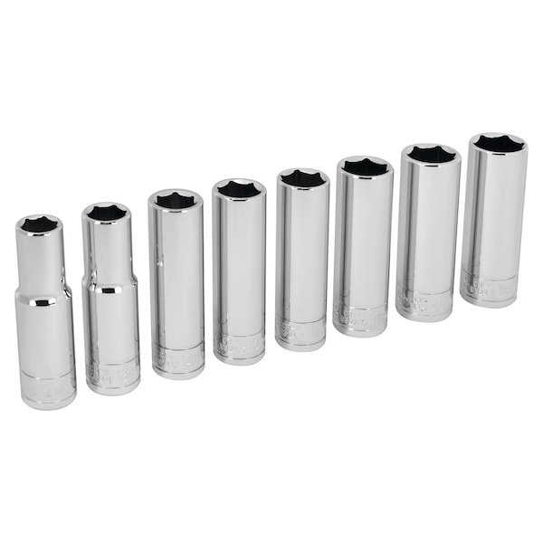 Performance Tool 8 pc. 1/2 in. Dr. Metric Deep Socket Set, 6 Point, Chrome Vanadium, Storage W32400 - main