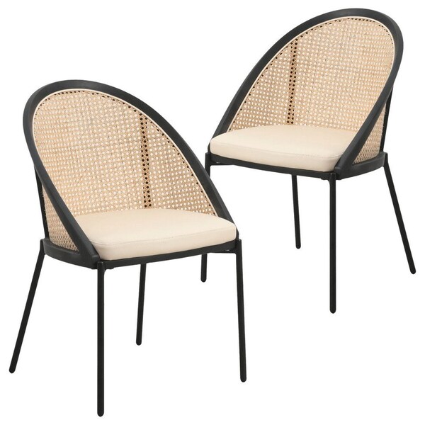 Leisuremod Urbane Collection Modern Dining Chair With Wicker back in Cream, 2PK UC21WCR2 - main