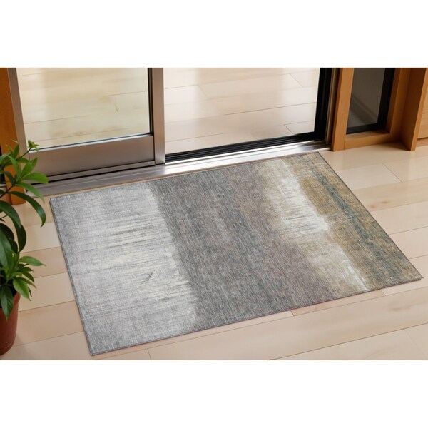 Homeroots 3' X 5' Taupe And Gray Abstract Washable Indoor Outdoor Area Rug 632065 - main