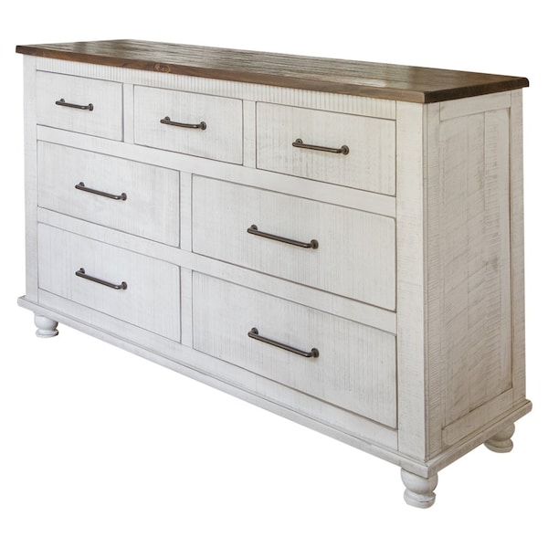 Homeroots 70" Brown and White Solid Wood Seven Drawer Double Dresser 524604 - main