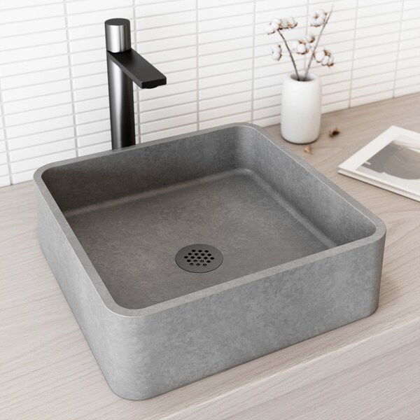 Vigo Navona Gothic Gray Concreto Stone 15 in. L x 15 in. W x 5 in. H Square Vessel Bathroom Sink VG04057 - main