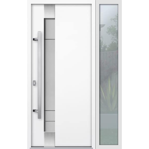Vdomdoors Steel Door Deux 1713 White Enamel Sidelight Exterior Black Window Stainless Inserts Single Modern P DEUX1713EXD-BEM-W36+12 x H80-Right-hand Inswing - main