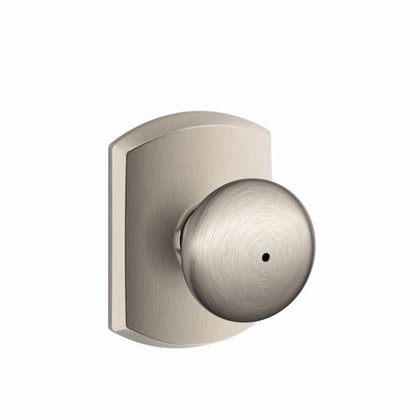 Schlage Residential Plymouth Knob with Greenwich Rose Privacy Lock with 16080 Latch and 10027 Strike Satin Nickel F40PLY619GRW - main