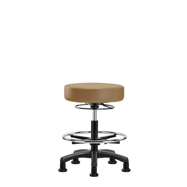 Blue Ridge Ergonomics Vinyl Mini-Stool-Medium Bench Height with Chrome Foot Ring & Stat Glides in Taupe Trailblazer Vinyl VMBMS-RG-CF-RG-8584 - main